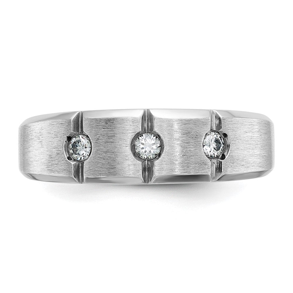 IBGoodman Men's Polished Satin and Grooved 3-Stone 1/5 Carat AA Quality Diamond Ring - WBC