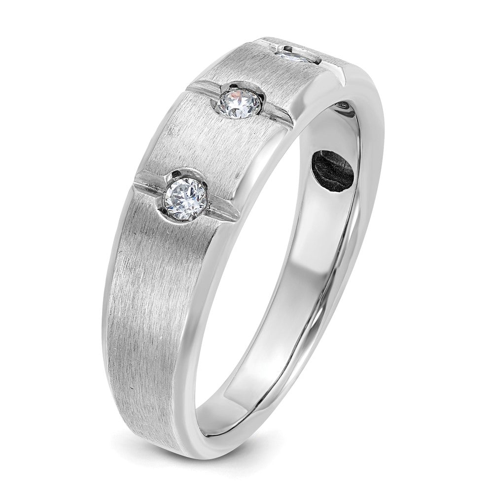 IBGoodman Men's Polished Satin and Grooved 3-Stone 1/5 Carat AA Quality Diamond Ring - WBC