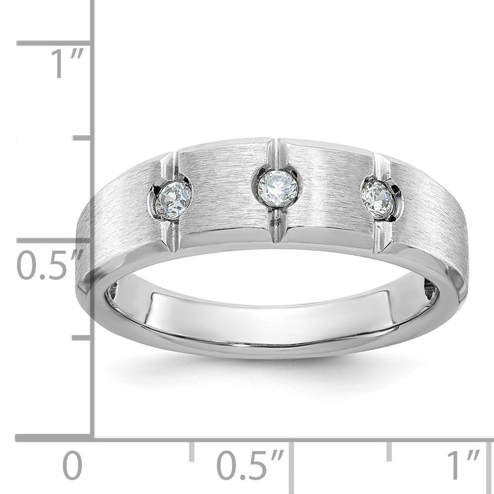 IBGoodman Men's Polished Satin and Grooved 3-Stone 1/5 Carat AA Quality Diamond Ring - WBC