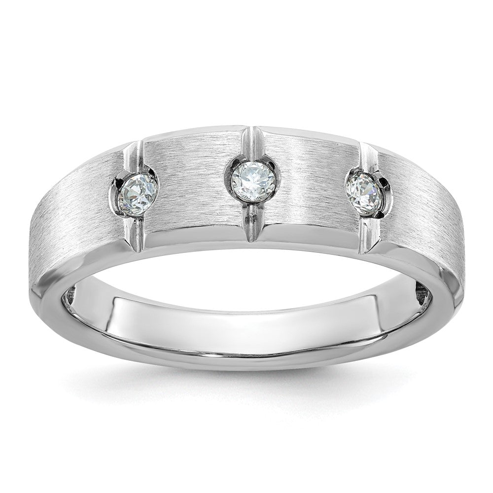 IBGoodman Men's Polished Satin and Grooved 3-Stone 1/5 Carat AA Quality Diamond Ring - WBC