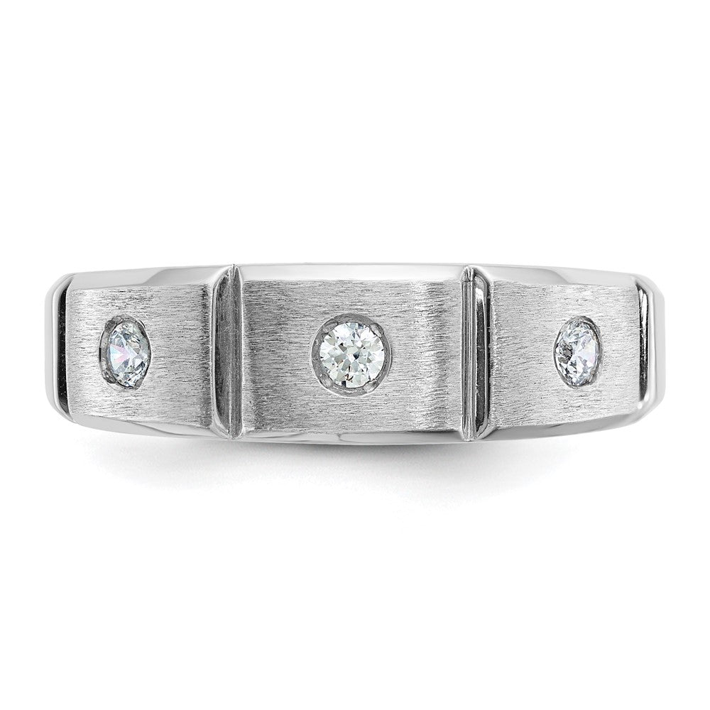 IBGoodman Men's Polished Satin and Grooved 3-Stone 1/5 Carat AA Quality Diamond Ring - WBC