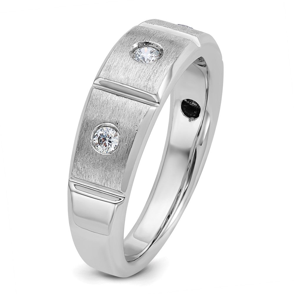 IBGoodman Men's Polished Satin and Grooved 3-Stone 1/5 Carat AA Quality Diamond Ring - WBC
