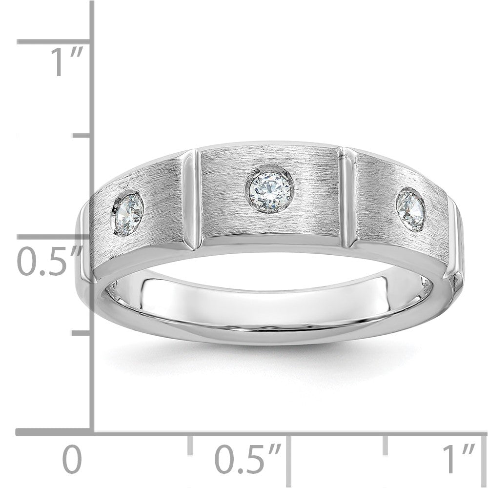 IBGoodman Men's Polished Satin and Grooved 3-Stone 1/5 Carat AA Quality Diamond Ring - WBC
