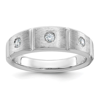 IBGoodman Men's Polished Satin and Grooved 3-Stone 1/5 Carat AA Quality Diamond Ring - WBC