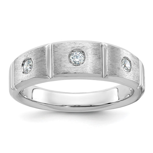 IBGoodman Men's Polished Satin and Grooved 3-Stone 1/5 Carat AA Quality Diamond Ring - WBC