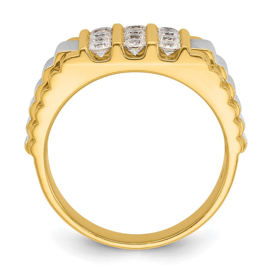 IB Goodman Two-tone Mens Polished and Textured 3-Row 1 Carat AA Quality Diamond Ring - WBC