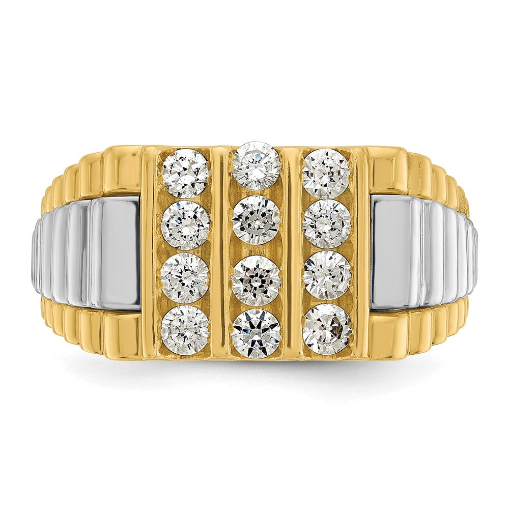 IB Goodman Two-tone Mens Polished and Textured 3-Row 1 Carat AA Quality Diamond Ring - WBC