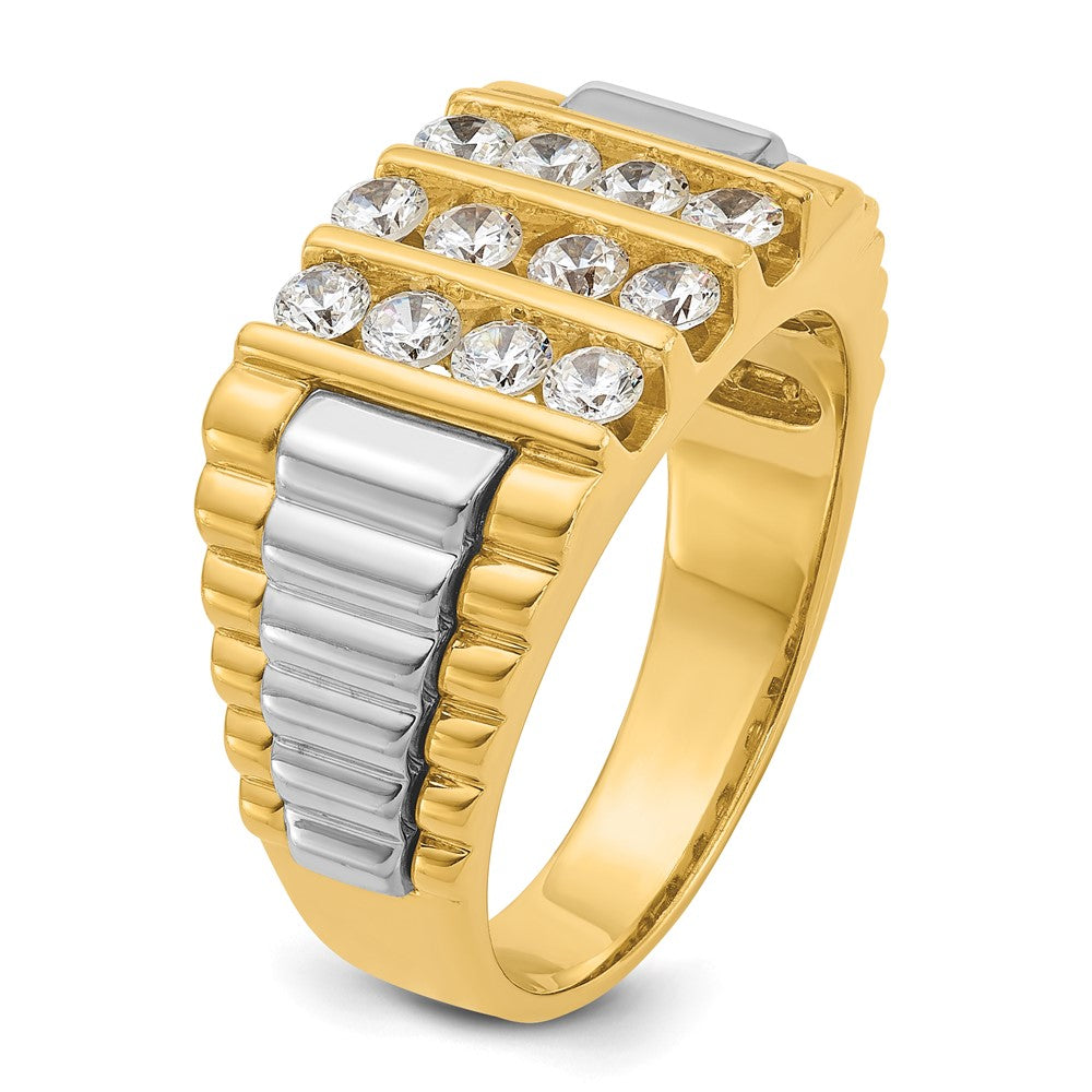 IB Goodman Two-tone Mens Polished and Textured 3-Row 1 Carat AA Quality Diamond Ring - WBC