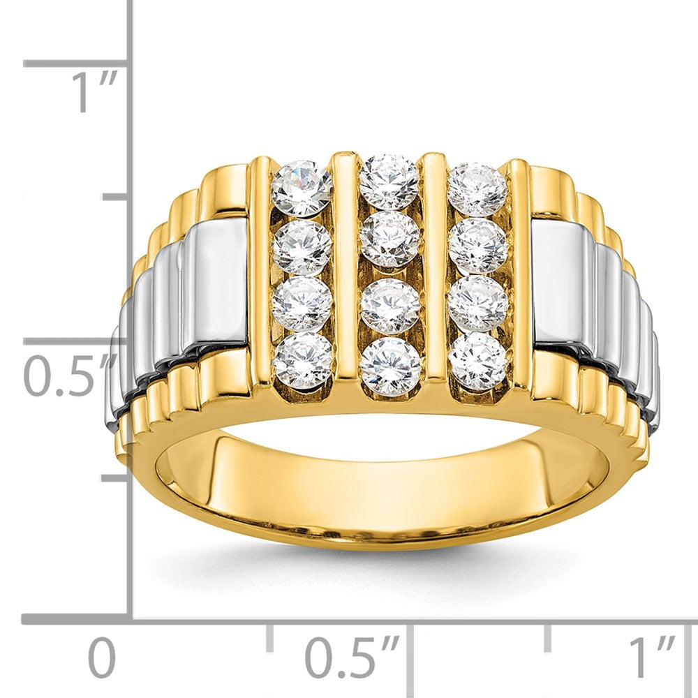 IB Goodman Two-tone Mens Polished and Textured 3-Row 1 Carat AA Quality Diamond Ring - WBC