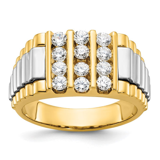IB Goodman Two-tone Mens Polished and Textured 3-Row 1 Carat AA Quality Diamond Ring - WBC