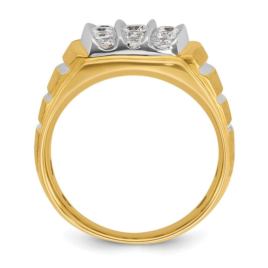 IBGoodman Two-tone with Rhodium Men's Polished Satin and Grooved 1 Carat AA Quality Diamond Ring - WBC