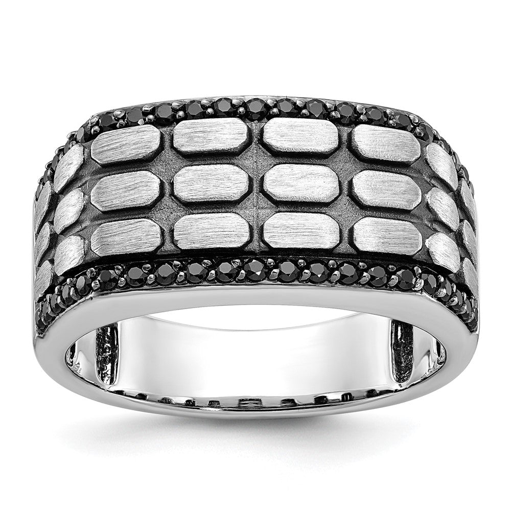 IBGoodman with Black Rhodium Men's Polished Satin and Cobblestone Textured 3/8 Carat Black Diamond Ring - WBC