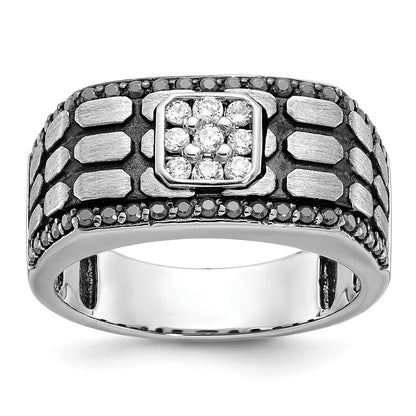 IBGoodman with Black Rhodium Men's Polished Satin and Cobblestone Textured Black and 5/8 Carat AA Quality Diamond Ring - WBC