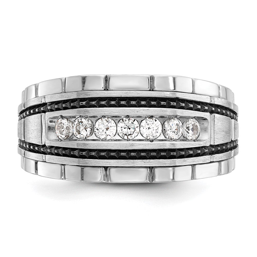 IBGoodman with Black Rhodium Men's Polished Satin and Textured 7-Stone 1/2 Carat AA Quality Diamond Ring - WBC
