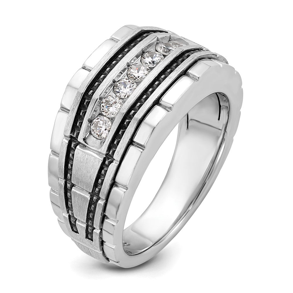 IBGoodman with Black Rhodium Men's Polished Satin and Textured 7-Stone 1/2 Carat AA Quality Diamond Ring - WBC