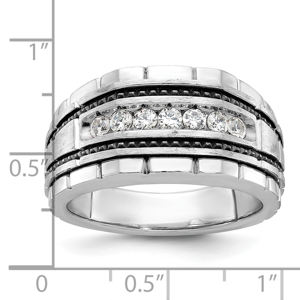 IBGoodman with Black Rhodium Men's Polished Satin and Textured 7-Stone 1/2 Carat AA Quality Diamond Ring - WBC