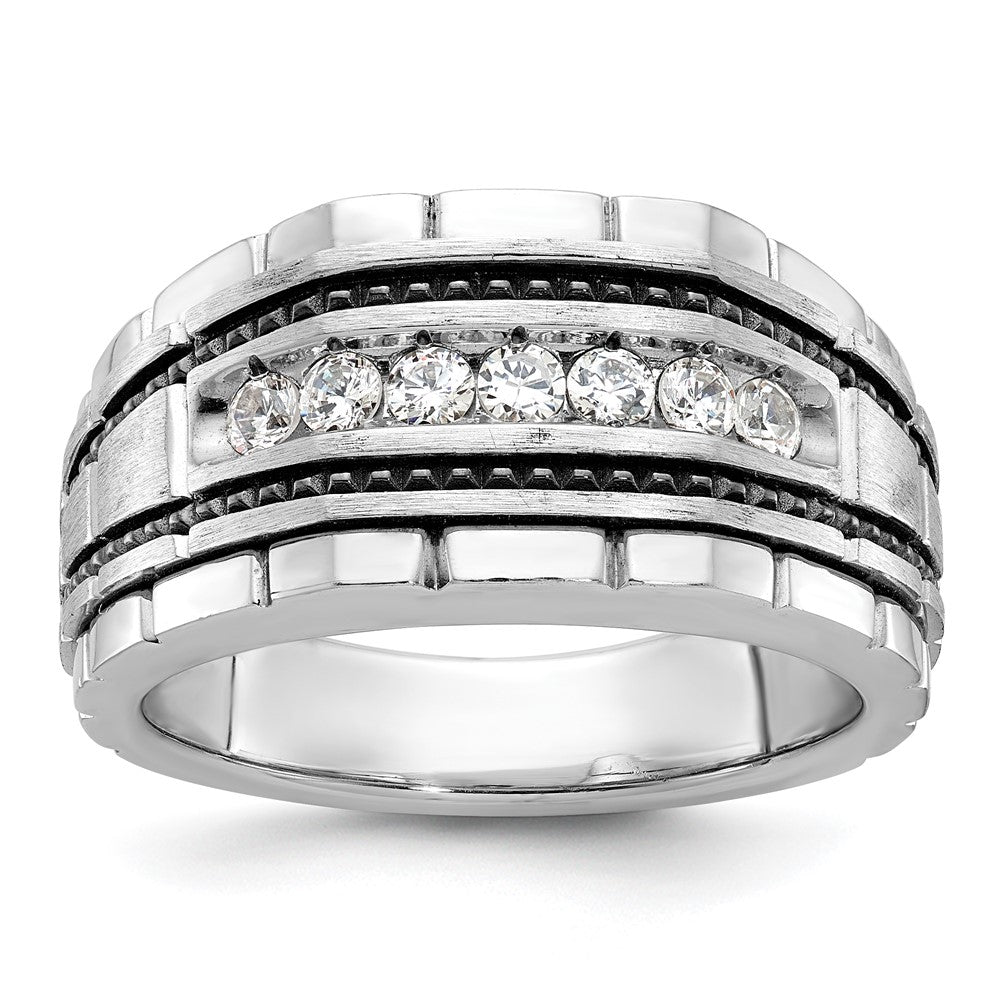 IBGoodman with Black Rhodium Men's Polished Satin and Textured 7-Stone 1/2 Carat AA Quality Diamond Ring - WBC