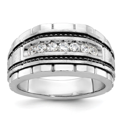 IBGoodman with Black Rhodium Men's Polished Satin and Textured 7-Stone 1/2 Carat AA Quality Diamond Ring - WBC