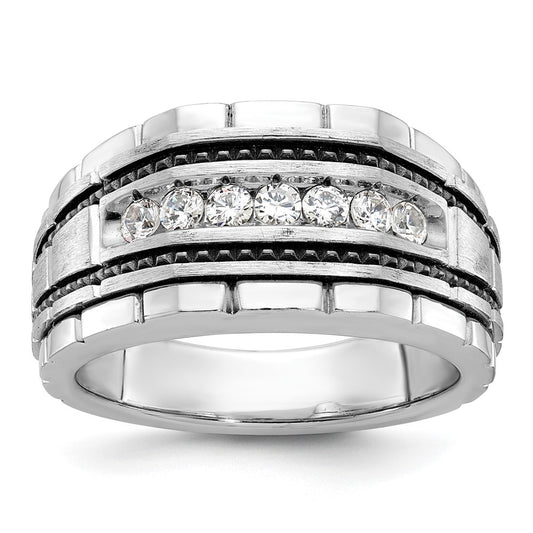 IBGoodman with Black Rhodium Men's Polished Satin and Textured 7-Stone 1/2 Carat AA Quality Diamond Ring - WBC