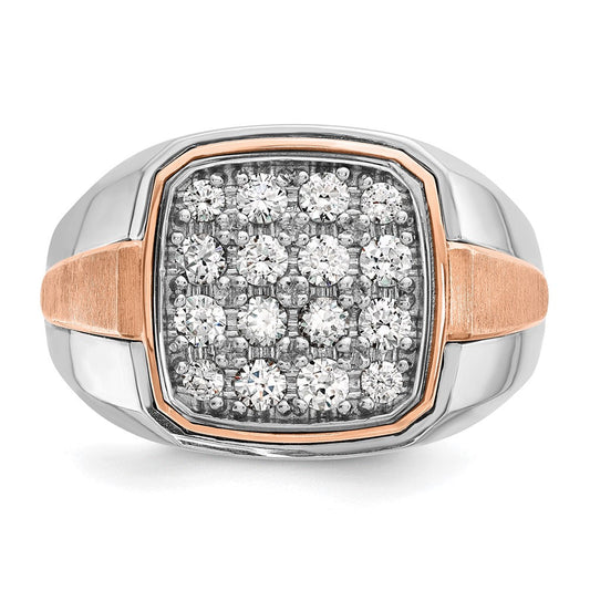 IB Goodman Men's 14K White & Rose Gold & Polished & Satin 1 ct AA Diamond Cluster Ring