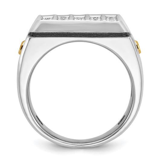 IBGoodman Two-tone with Black Rhodium Men's Polished and Grooved 5-Row 1 3/4 Carat AA Quality Diamond Cluster Ring - WBC