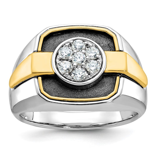 IBGoodman Two-tone with Black Rhodium Men's Polished and Satin 1/2 Carat AA Quality Diamond Cluster Ring - WBC