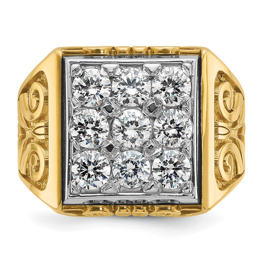 IBGoodman Two-tone Men's Polished and Textured Scroll Design 2 Carat AA Quality Diamond Square Cluster Ring - WBC