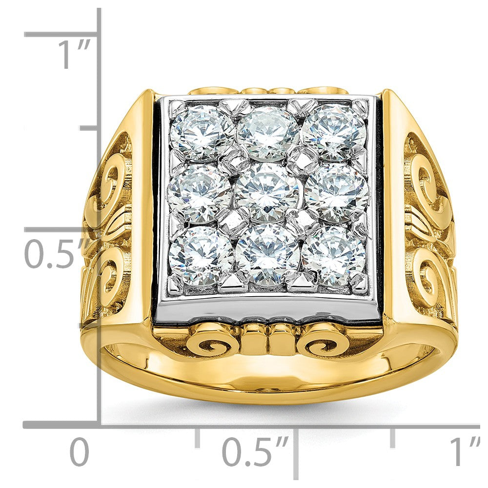 IBGoodman Two-tone Men's Polished and Textured Scroll Design 2 Carat AA Quality Diamond Square Cluster Ring - WBC