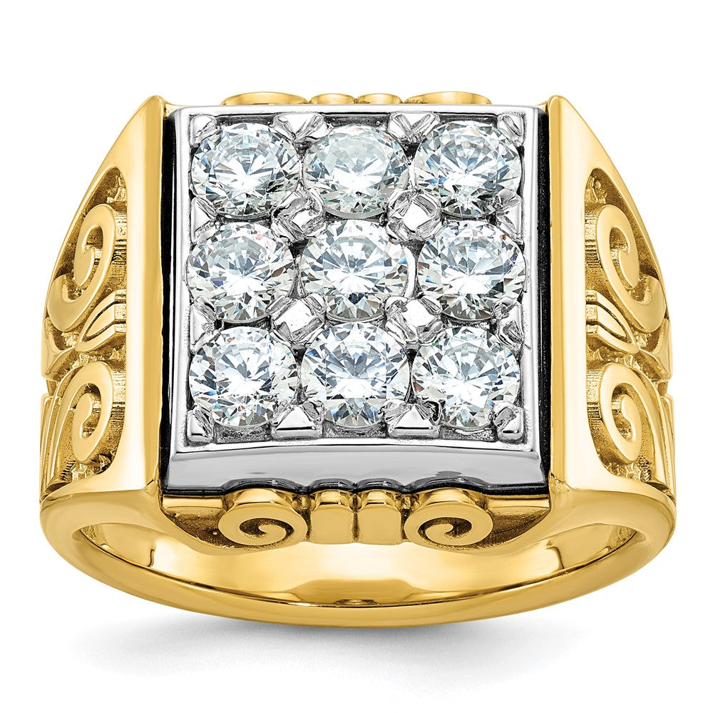 IBGoodman Two-tone Men's Polished and Textured Scroll Design 2 Carat AA Quality Diamond Square Cluster Ring - WBC