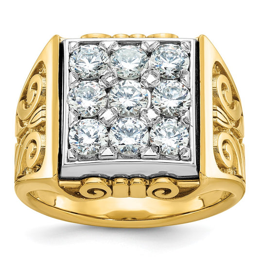 IBGoodman Two-tone Men's Polished and Textured Scroll Design 2 Carat AA Quality Diamond Square Cluster Ring - WBC