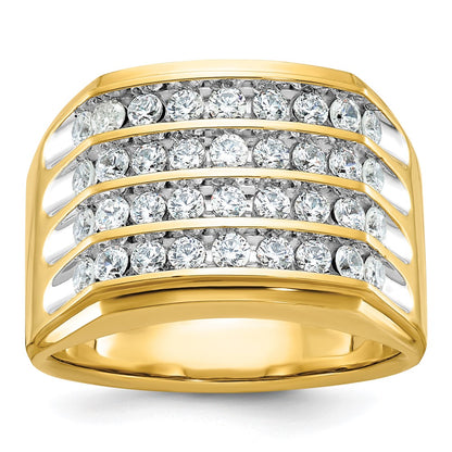 IB Goodman with Rhodium Mens Polished and Grooved 4-Row 1.6 Carat AA Quality Diamond Ring - WBC