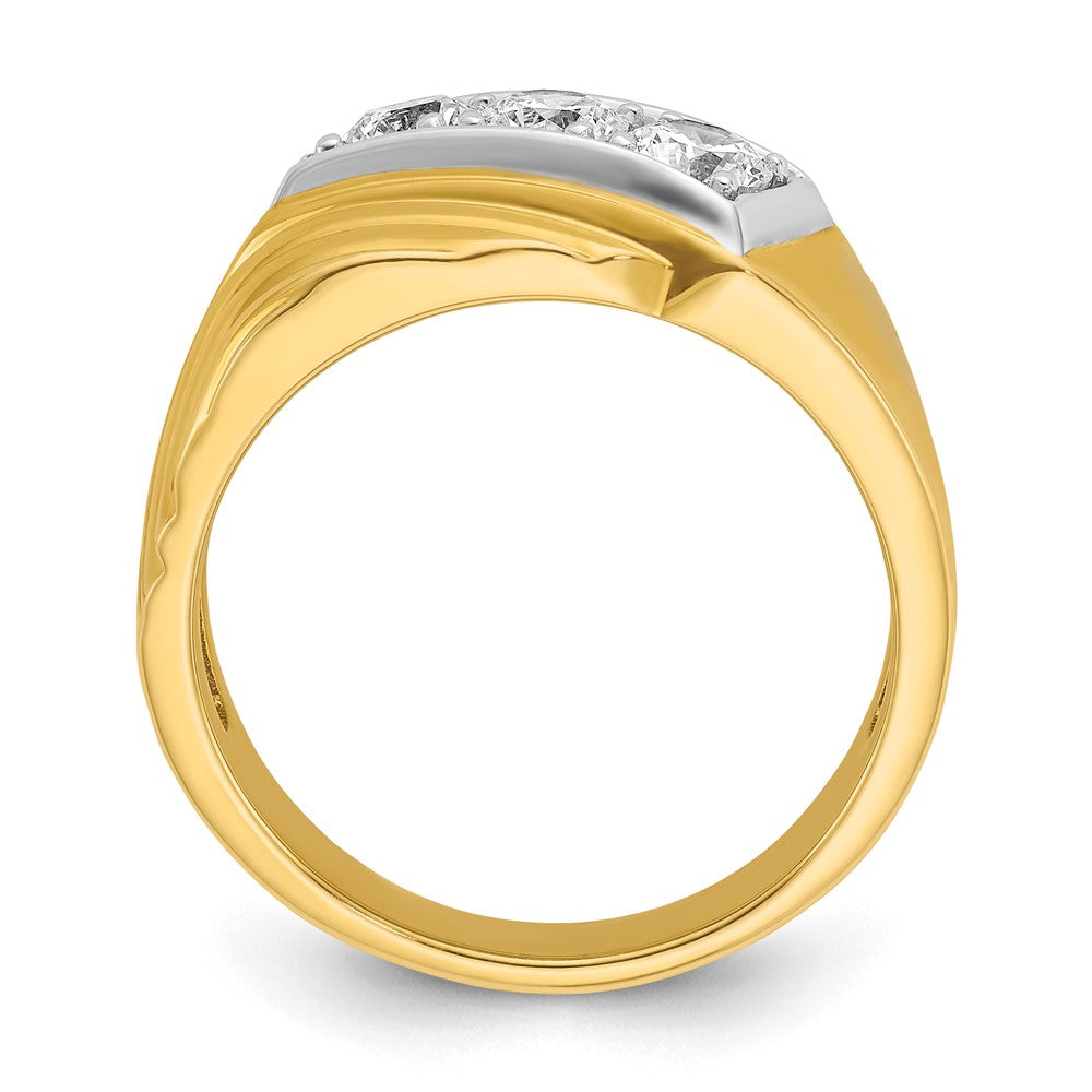 IBGoodman with Rhodium Men's Polished and Grooved 3-Stone 1 Carat AA Quality Diamond Ring - WBC