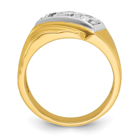 IBGoodman with Rhodium Men's Polished and Grooved 3-Stone 1 Carat AA Quality Diamond Ring - WBC