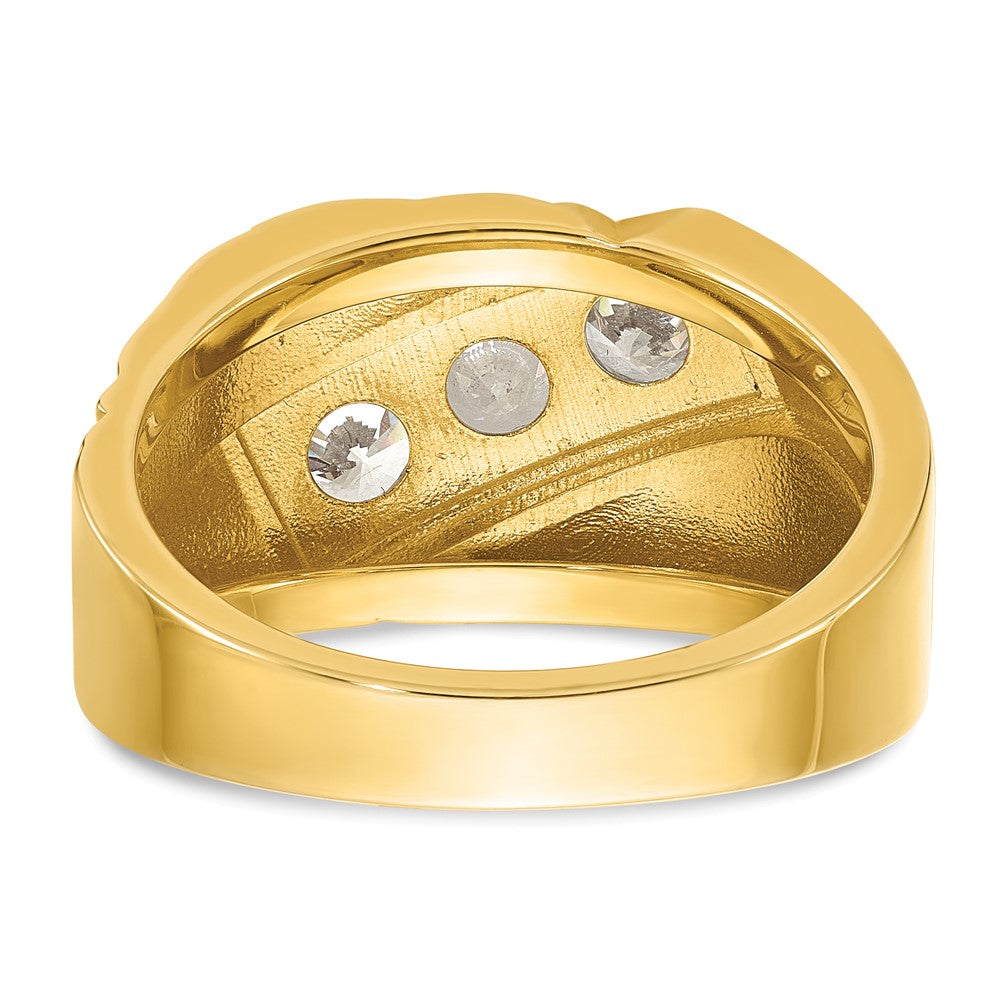 IBGoodman with Rhodium Men's Polished and Grooved 3-Stone 1 Carat AA Quality Diamond Ring - WBC