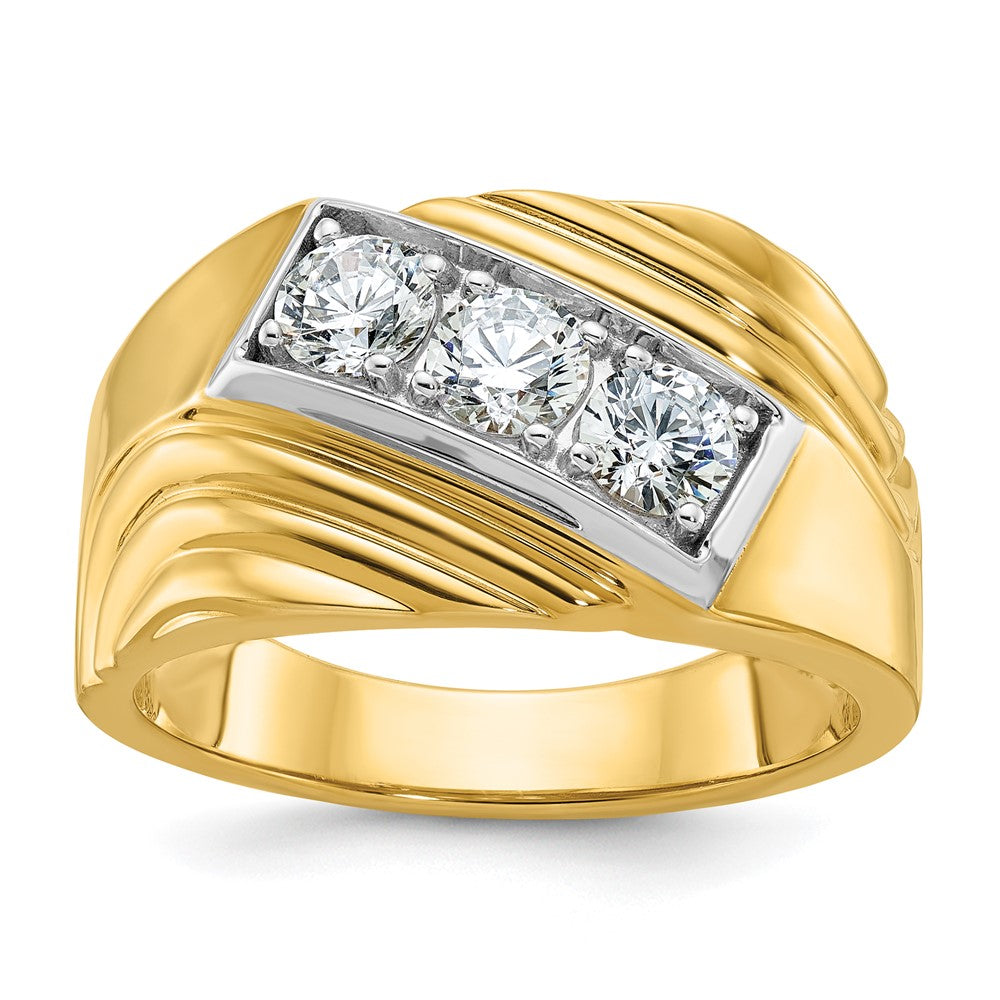 IBGoodman with Rhodium Men's Polished and Grooved 3-Stone 1 Carat AA Quality Diamond Ring - WBC