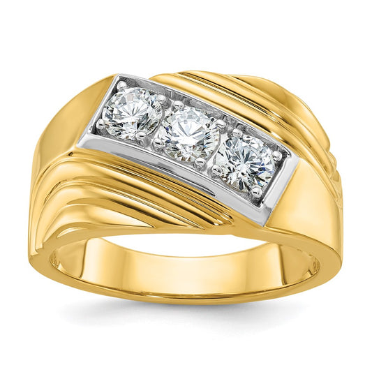 IBGoodman with Rhodium Men's Polished and Grooved 3-Stone 1 Carat AA Quality Diamond Ring - WBC