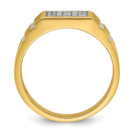 IBGoodman with Rhodium Men's Polished Satin and Grooved 3-Row 1/3 Carat AA Quality Diamond Ring - WBC