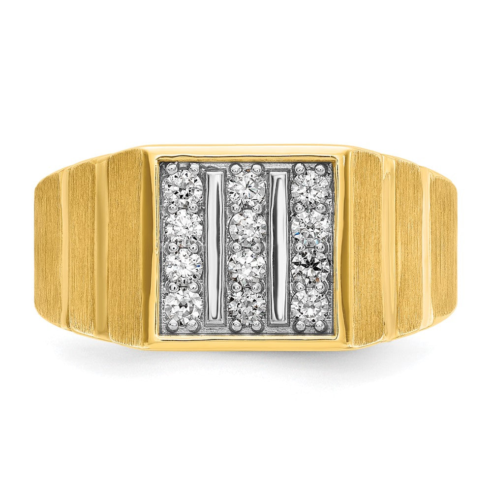 IBGoodman with Rhodium Men's Polished Satin and Grooved 3-Row 1/3 Carat AA Quality Diamond Ring - WBC