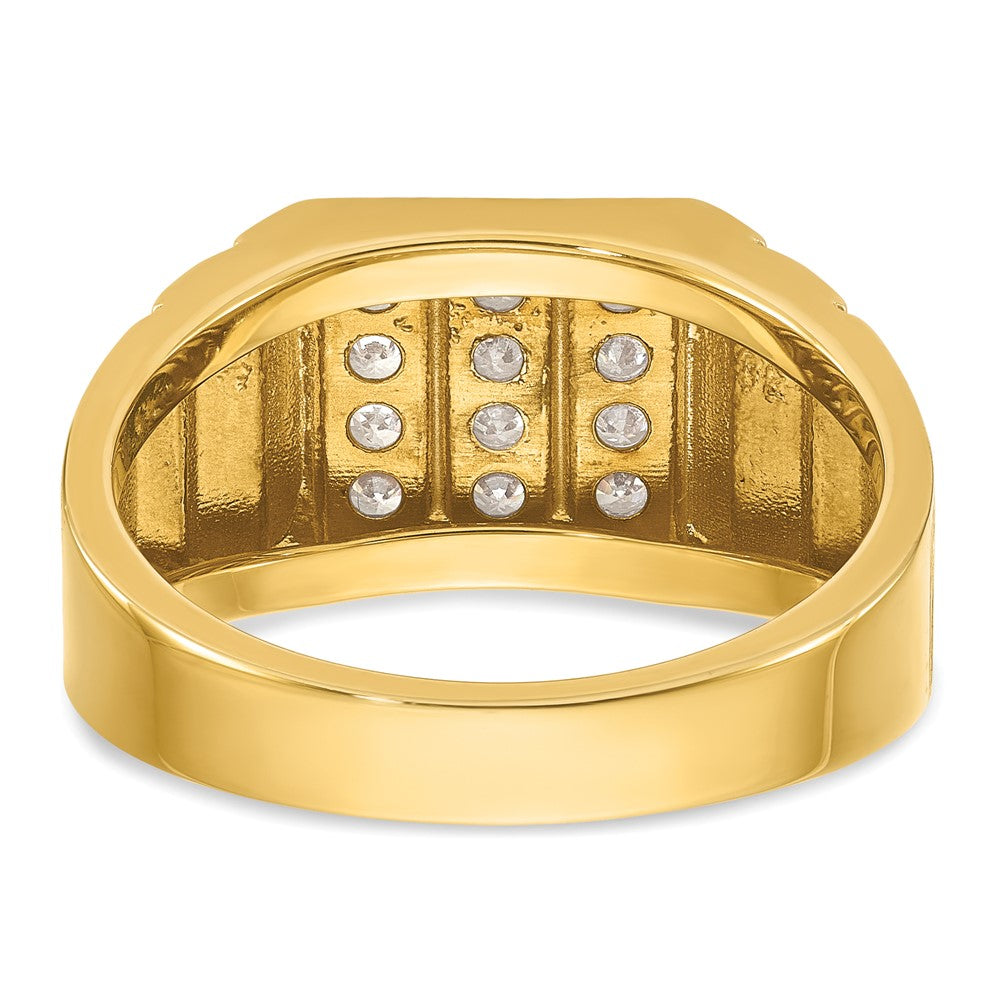 IBGoodman with Rhodium Men's Polished Satin and Grooved 3-Row 1/3 Carat AA Quality Diamond Ring - WBC