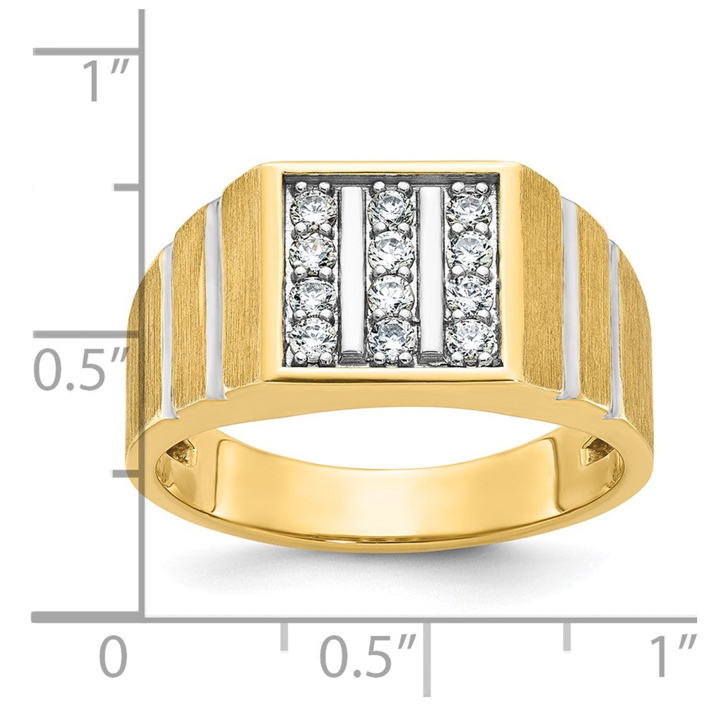 IBGoodman with Rhodium Men's Polished Satin and Grooved 3-Row 1/3 Carat AA Quality Diamond Ring - WBC