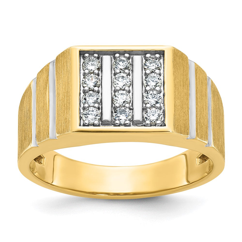 IBGoodman with Rhodium Men's Polished Satin and Grooved 3-Row 1/3 Carat AA Quality Diamond Ring - WBC