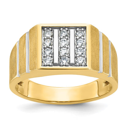 IBGoodman with Rhodium Men's Polished Satin and Grooved 3-Row 1/3 Carat AA Quality Diamond Ring - WBC