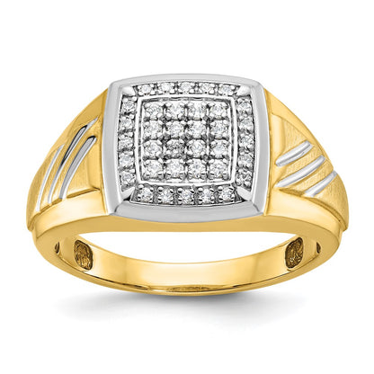 IBGoodman with Rhodium Men's Polished Satin and Grooved 1/3 Carat AA Quality Diamond Square Cluster Ring - WBC