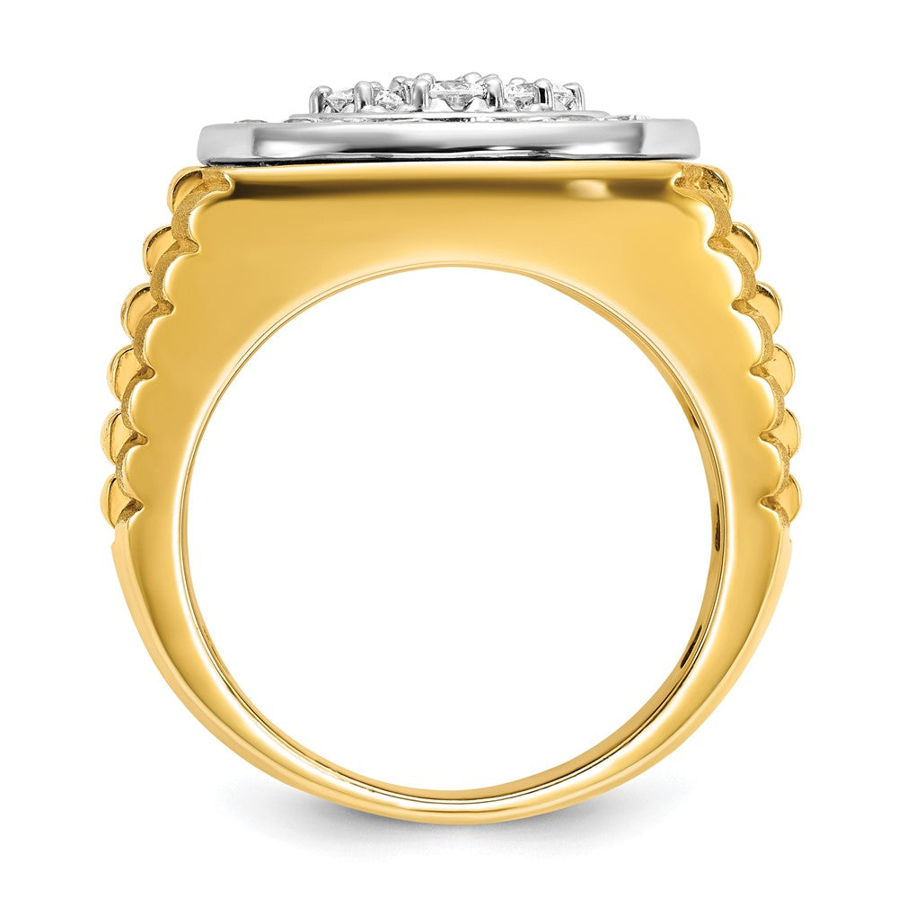 IB Goodman Two-tone Mens Polished Satin and Ribbed 2 Carat AA Diamond Round Cluster Halo Ring - WBC