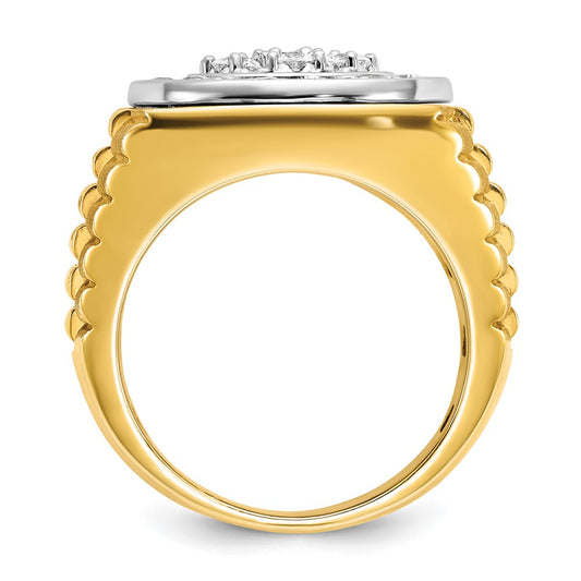IB Goodman Two-tone Mens Polished Satin and Ribbed 2 Carat AA Diamond Round Cluster Halo Ring - WBC