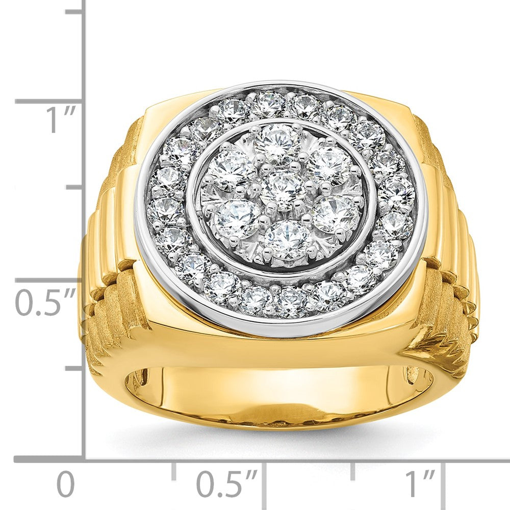 IB Goodman Two-tone Mens Polished Satin and Ribbed 2 Carat AA Diamond Round Cluster Halo Ring - WBC