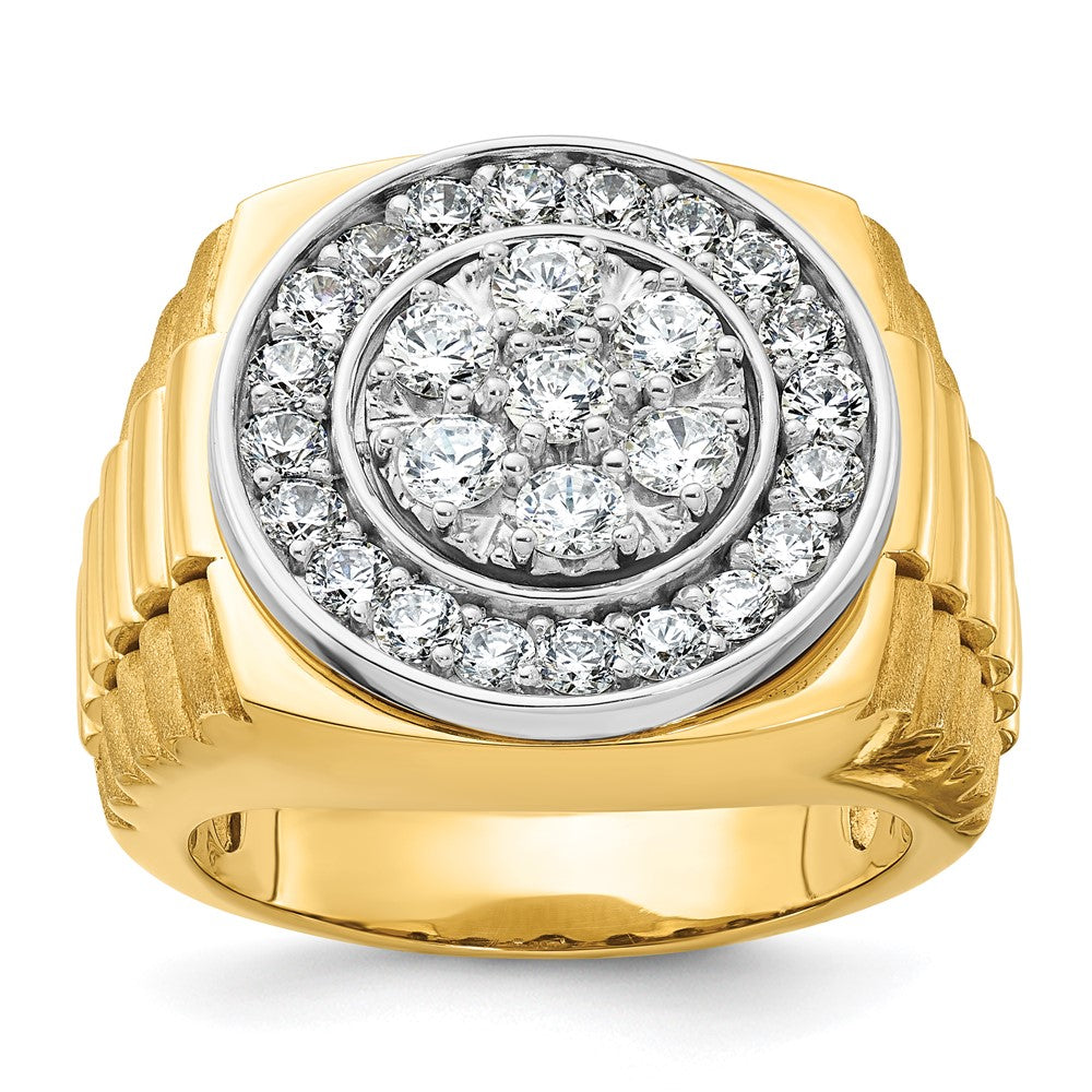 IB Goodman Two-tone Mens Polished Satin and Ribbed 2 Carat AA Diamond Round Cluster Halo Ring - WBC