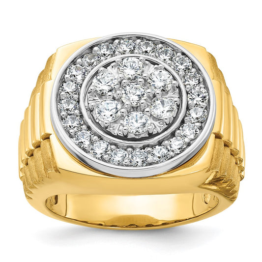 IB Goodman Two-tone Mens Polished Satin and Ribbed 2 Carat AA Diamond Round Cluster Halo Ring - WBC