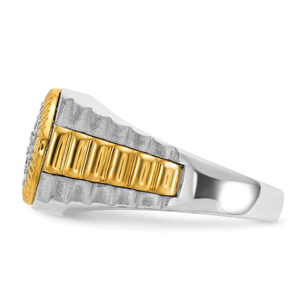 IBGoodman Two-tone Men's Polished Satin and Ribbed 1/2 Carat AA Quality Diamond Round Cluster Ring - WBC