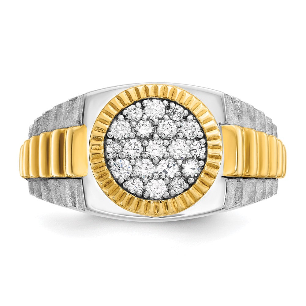 IBGoodman Two-tone Men's Polished Satin and Ribbed 1/2 Carat AA Quality Diamond Round Cluster Ring - WBC